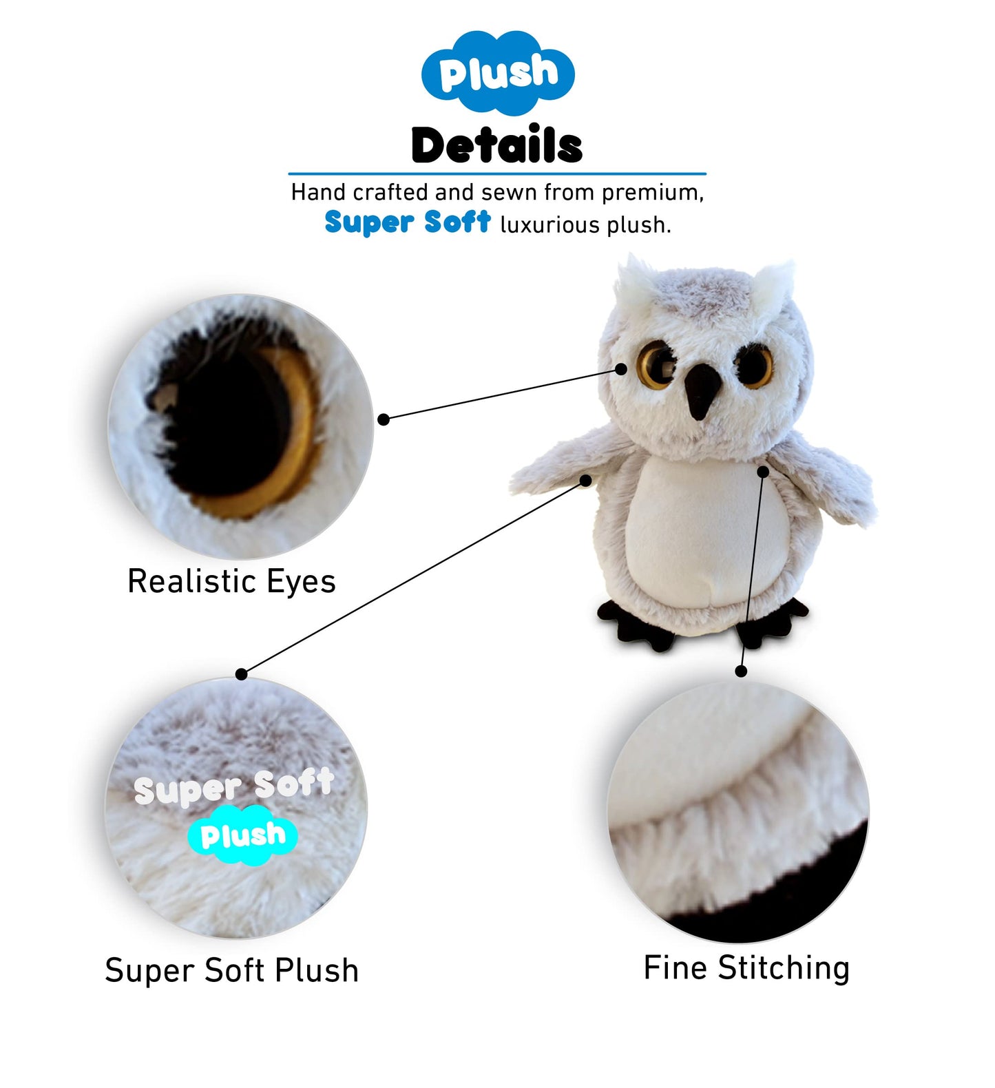 Puzzled Dollibu Owl Plush - Super Soft Stuffed Animal, Cute Grey Wildlife Bird Stuffed Animal Adorable Fluffy Stuffed Animal For Boys And Girls, Plush Owl Gifts For Kids, Teens, And Adults - 9 Inches