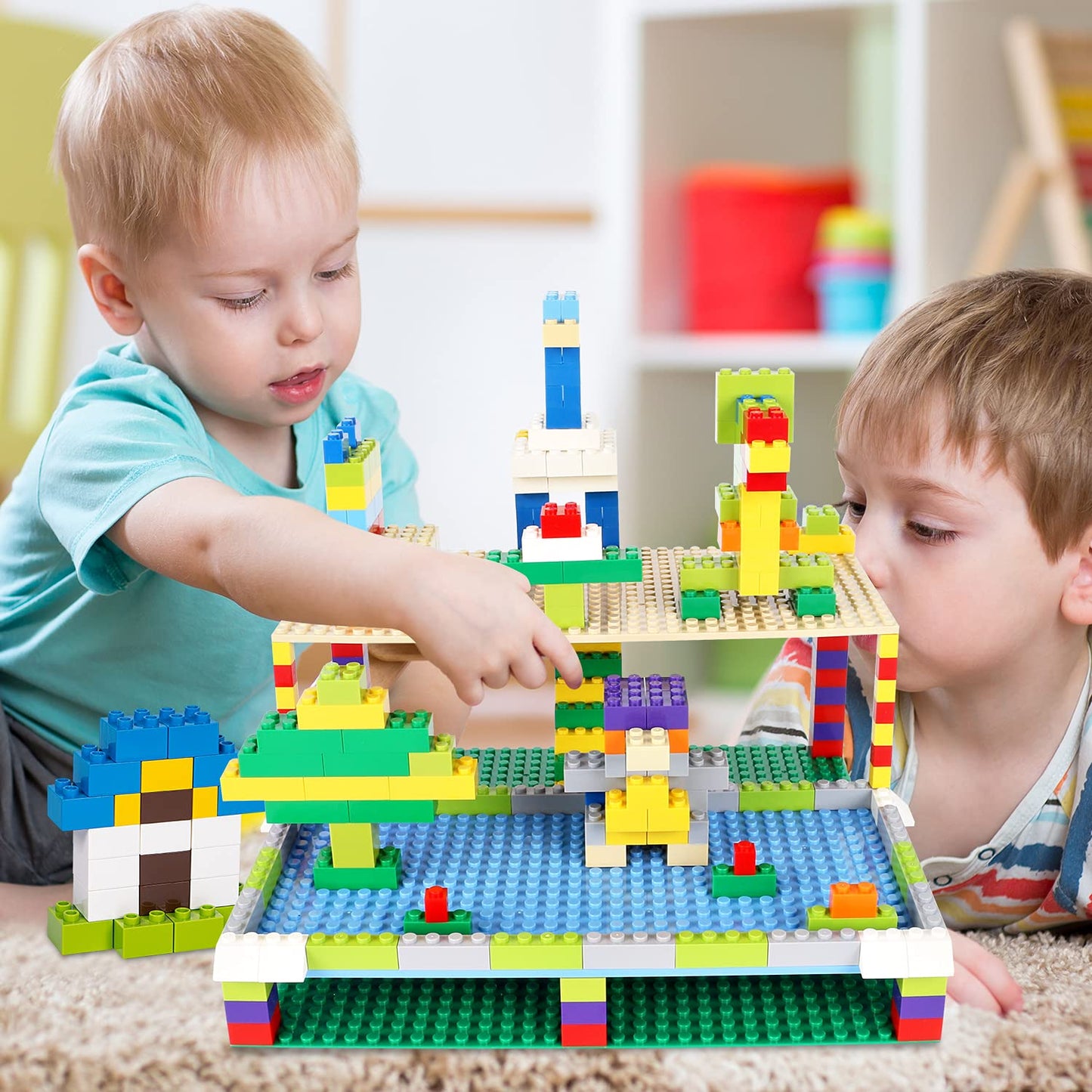 Base Plate Building Platforms For Building Bricks Compatible With Lego Classic, 10 ''X 10'' Single-Side And 10 ''X 5'' Double-Si