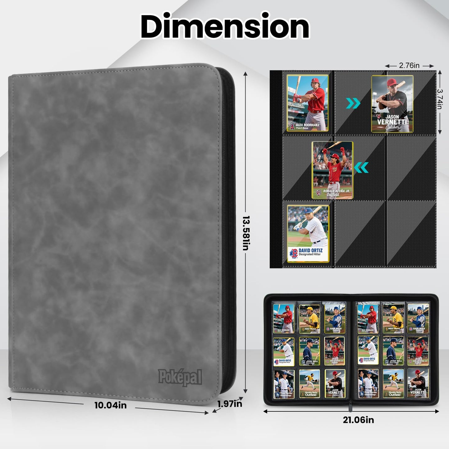 Pok?pal Trading Card Binder  9 Pocket Card Collection Binder for 540 Cards  enhanced Card Book Double Sided Pocket  Collector Album Card Holder Folder for TCG PM MTG OPCG YGO Sports Cards (Grey)