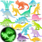 16Pcs Glow In Dark Mini Dinosaur Figures For Kids Birthday Party Favors Supplies Dino Cupcake Topper Goodie Gift Treat Bag Stuffers Pinata Fillers Treasure Box Carnival Prizes Small Bulk Toys Trinkets