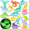 16Pcs Glow In Dark Mini Dinosaur Figures For Kids Birthday Party Favors Supplies Dino Cupcake Topper Goodie Gift Treat Bag Stuffers Pinata Fillers Treasure Box Carnival Prizes Small Bulk Toys Trinkets