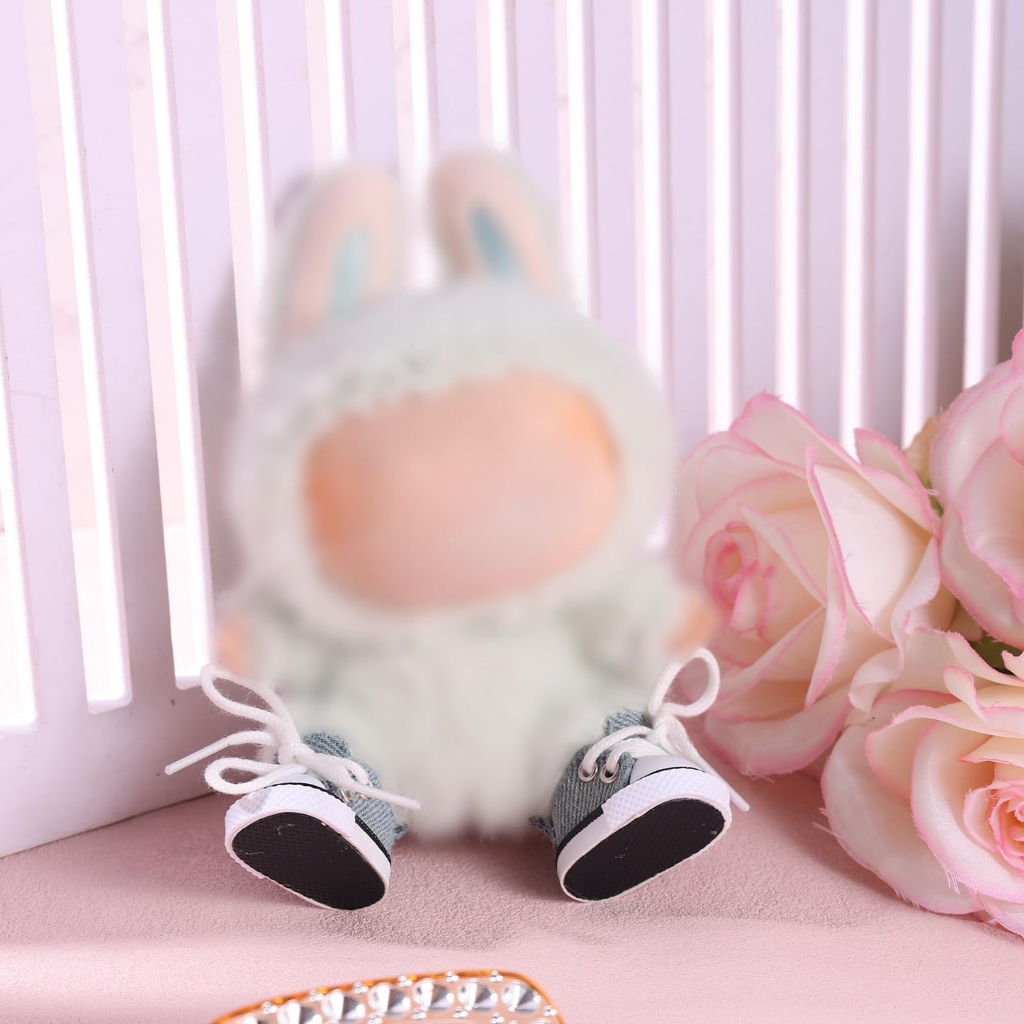 Cute Doll Shoes  Blue Mini Canvas Shoes for Dolls Clothing Outfit Replacement Accessories Suitable for 15cm & 17cm Doll