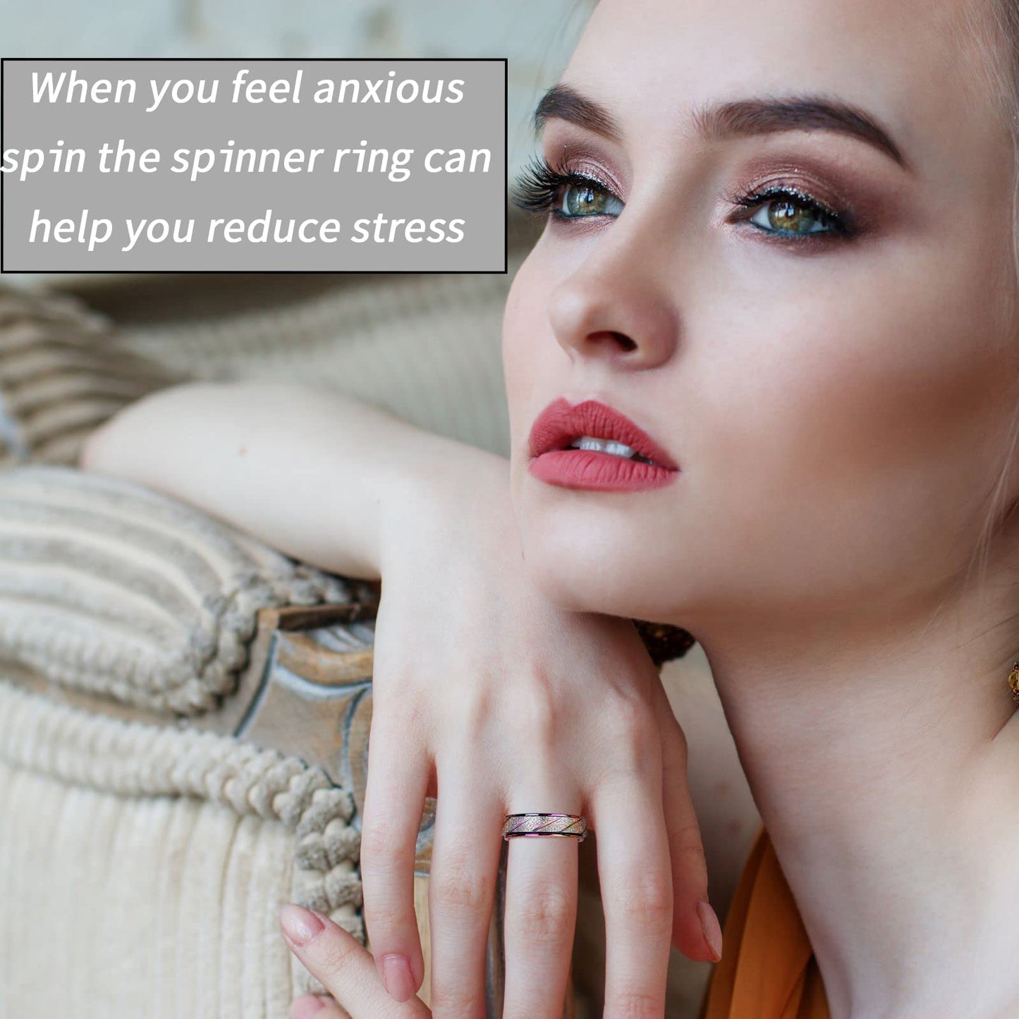 Hothink Anxiety Rings Fidget Rings For Women Spinner Rings For Anxiety 4Pcs 6Mm Rainbow Titanium Steel Rings Size 6-11 (Rainbow