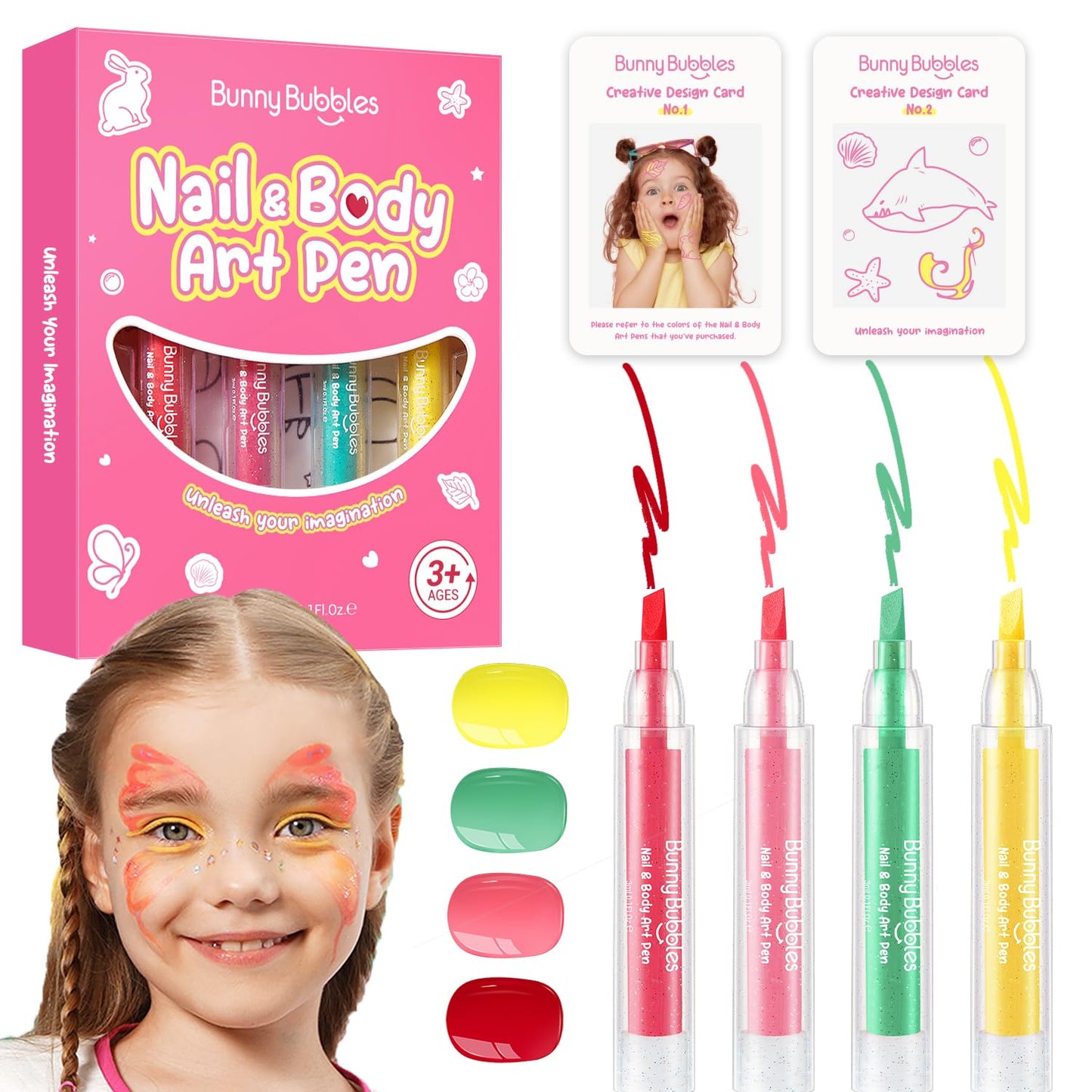 Kids Makeup Kit Washable Face Paint Kit, Girls Makeup Kits for Ages 4-12 Years, Body Face Marker Painting Pens Tattoos for Skin