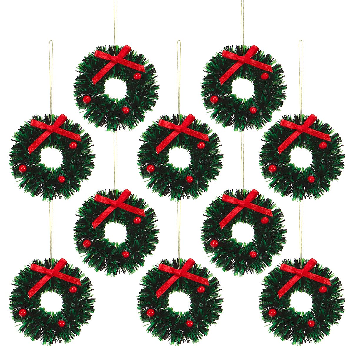 10 Pieces Mini Artificial Christmas Wreaths Ornaments, Dollhouse Miniature Christmas Wreath Doll House Mini Xmas Wreath for Doll