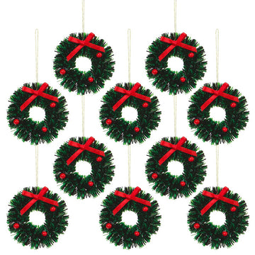 10 Pieces Mini Artificial Christmas Wreaths Ornaments, Dollhouse Miniature Christmas Wreath Doll House Mini Xmas Wreath for Doll