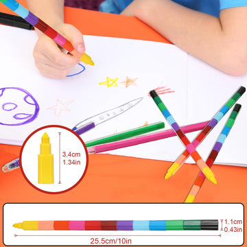 Marspark 20 Pcs Stackable Crayons Stacking Buildable Crayons Colorful Stackable Pencils Party Favors Diy Rainbow Pencil For School Office Birthday Party, 12 Colors(Bright Color,Flat)