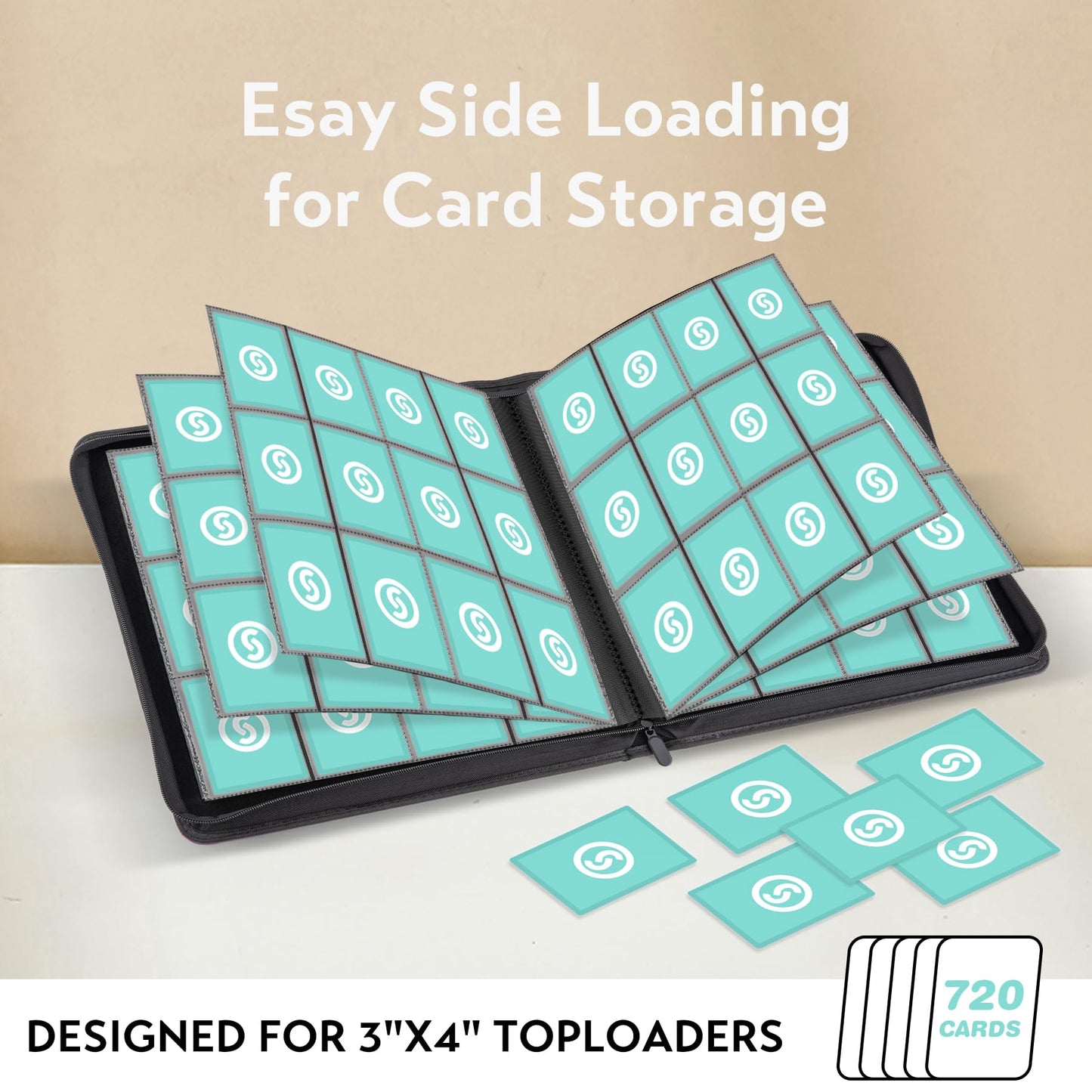 SMYV 12 Pocket Trading Card Binder  enhanced PU Cover Card Binder for 720 Cards  Ringless Side Loading Card Collection Album Folders for MTG  TCG  Game Cards & Sports Cards (Blue)