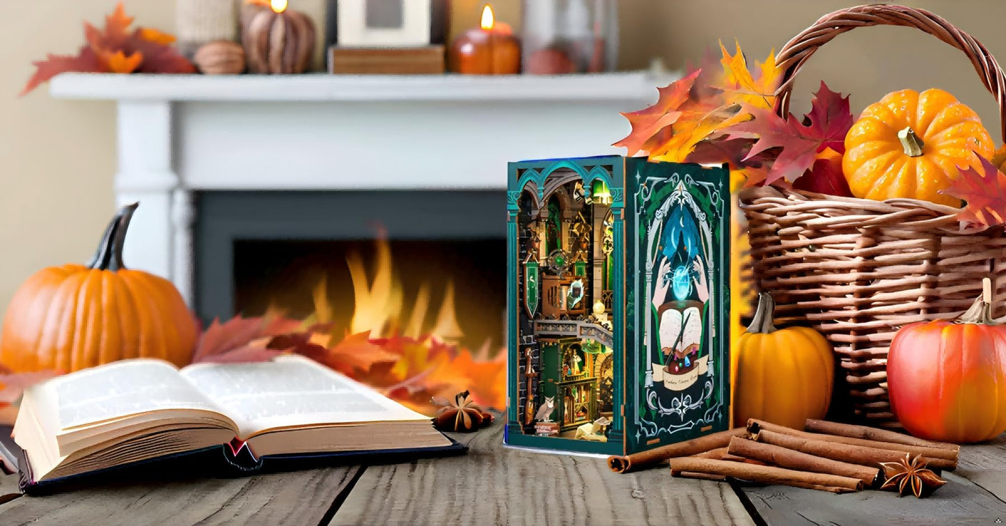 Fsolis Book Nook Kits For Adults, Diy Miniature House Kit Puzzle Booknook Magic Halloween Book Nook Bookshelf Alley Decorative Bookends For Women Teenagers (Darkness Common Room)