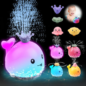 Candyfouse Baby Whale Bath Toys,Whale Bath Toy Sprinkler, Light Up Bath Toys For Toddlers 1-3, Four Water Spray Patterns, Waterp