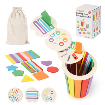 NUNUKIDS Color Sorting Toys for Toddlers 1-3 - Montessori Wooden Shape & Color Sorting Sensory Learning Activities