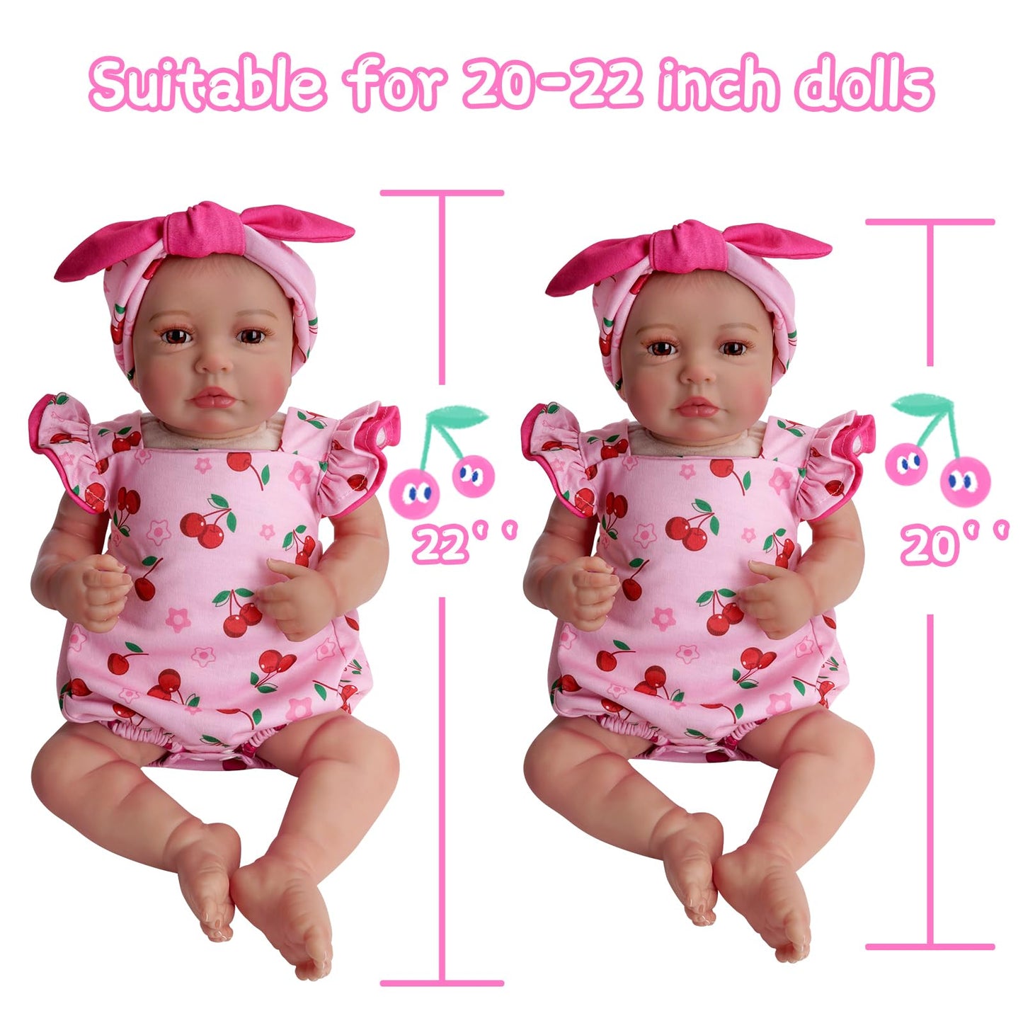 Babeside Reborn Baby Doll Clothes Cherry Pattern For 17- 22 Inch Baby Doll Clothes Outfits With Headband Newborn Girl