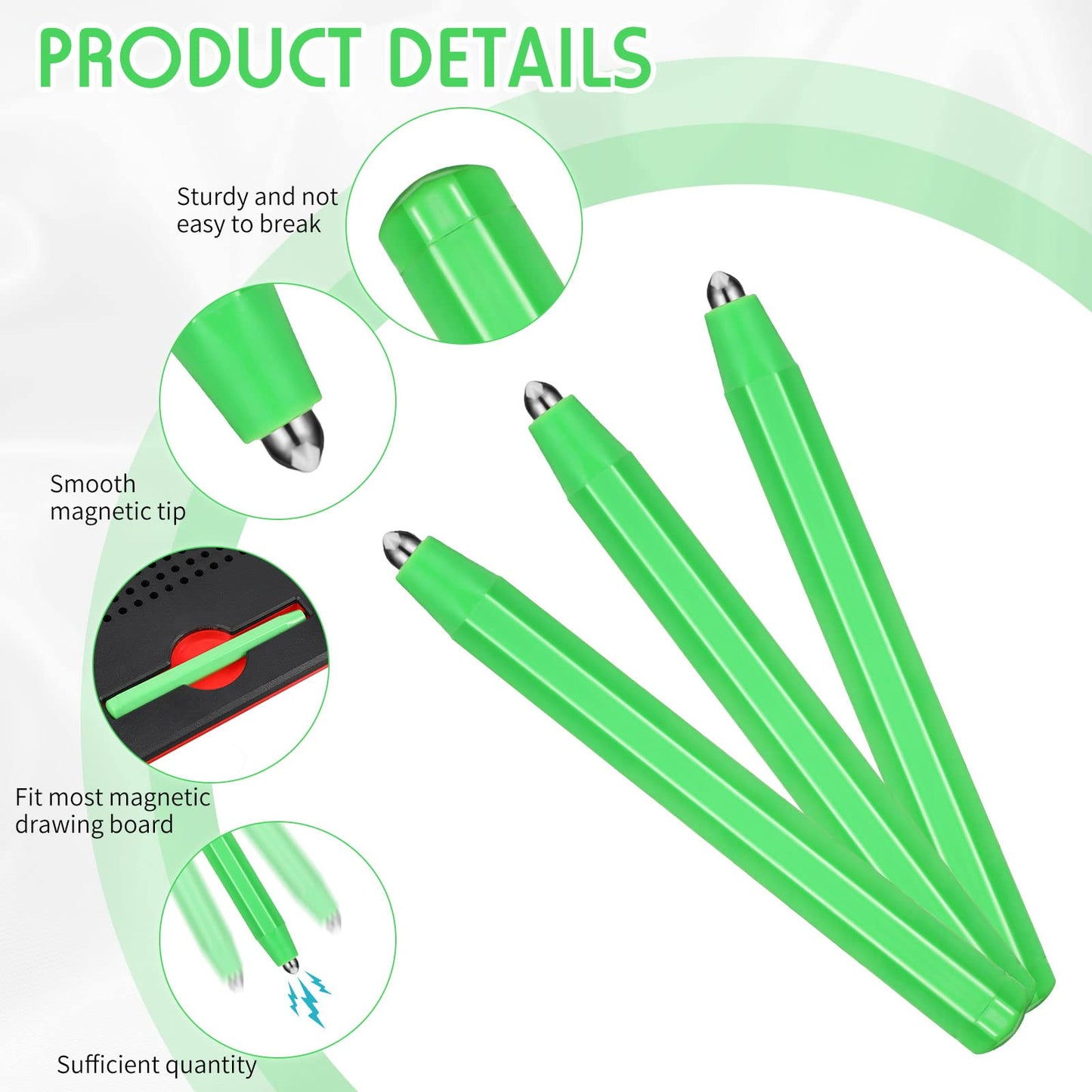 Outus Magnetic Drawing Pen Set - 3 Replacement Stylus Pens for Magnapad - Green - Durable ABS Material