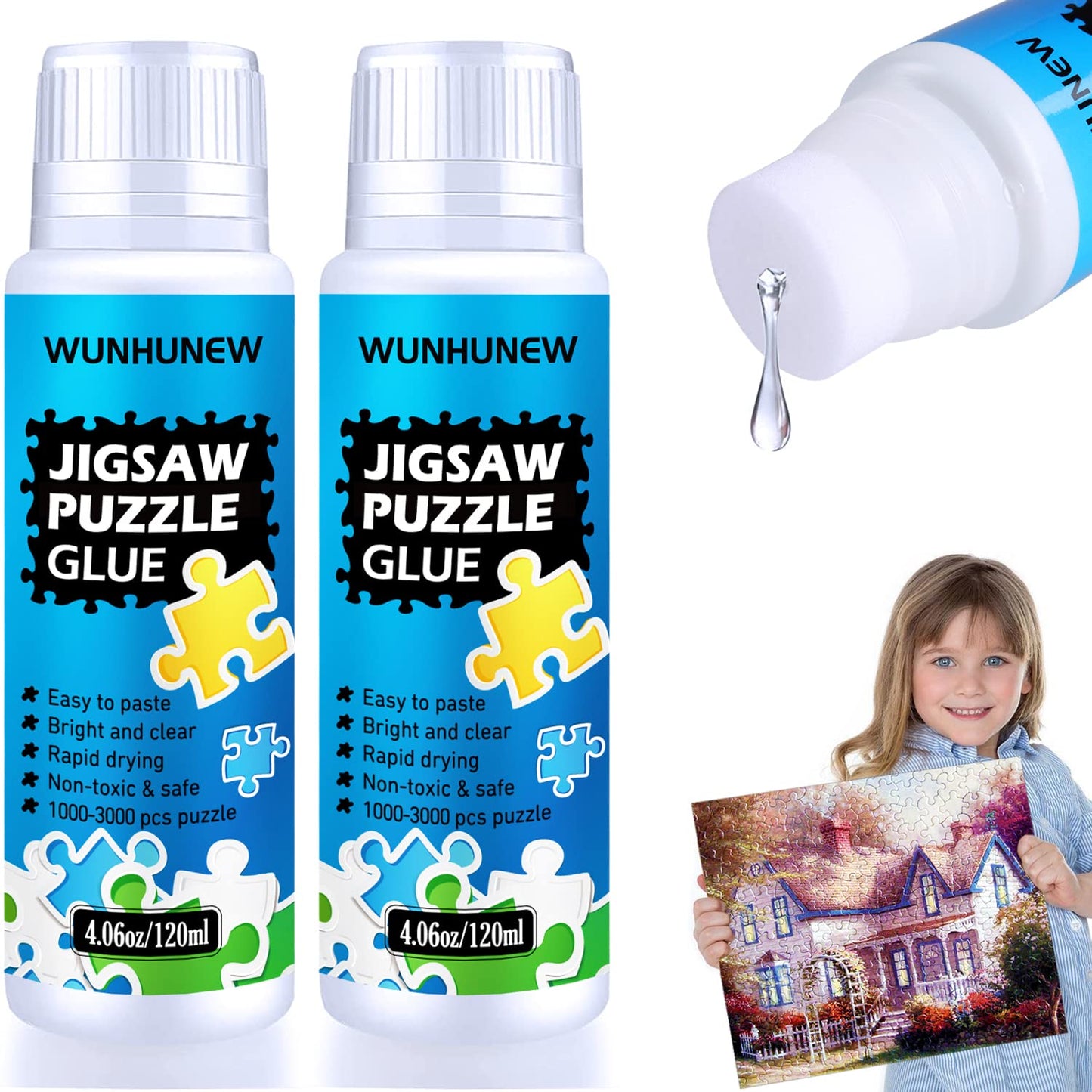 Newest Jigsaw Puzzle Glue Clear With Sponge Head Applicator, Puzzle Saver Frame For 3000/4000/5000 Pieces Puzzle Of Paper & Wood