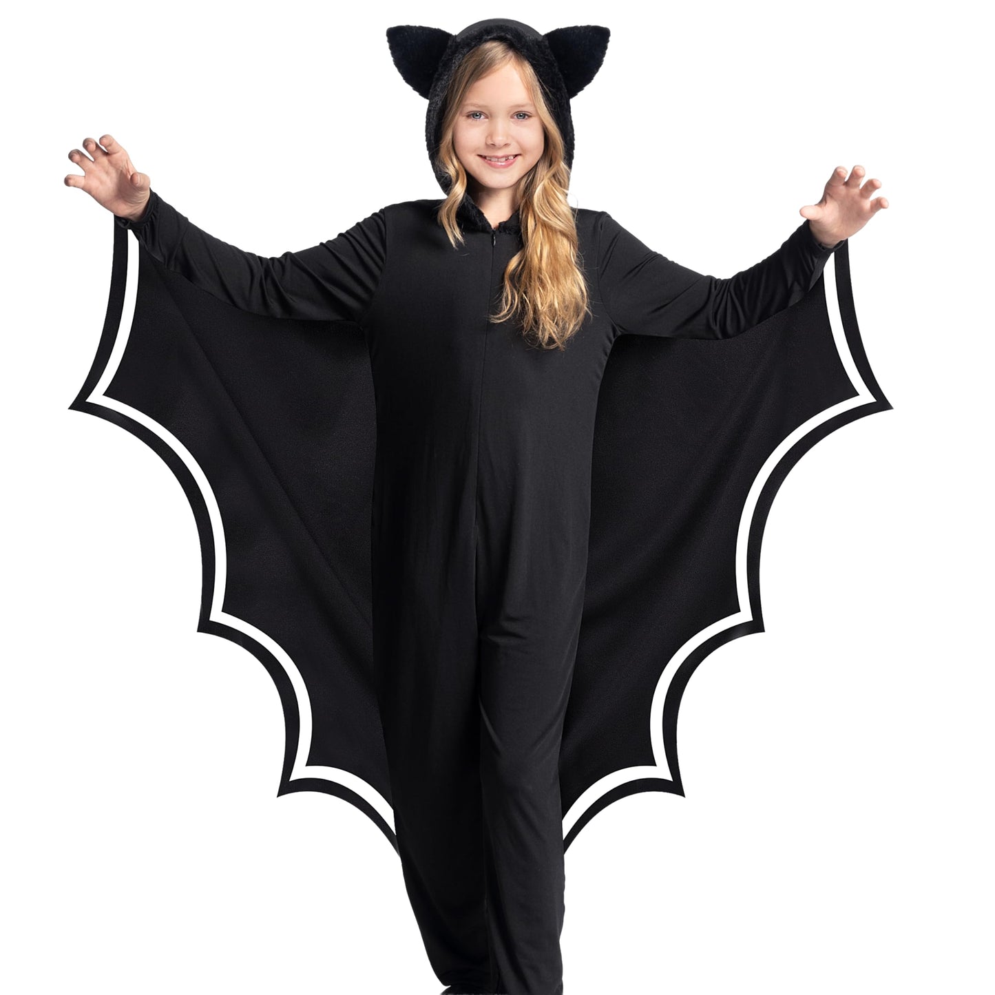 Spooktacular Creations Halloween Kid Bat Costume Glow in the Dark  Bat Wings Costume  Black Jumpsuit for Boy  Girls Halloween Dress Up-S
