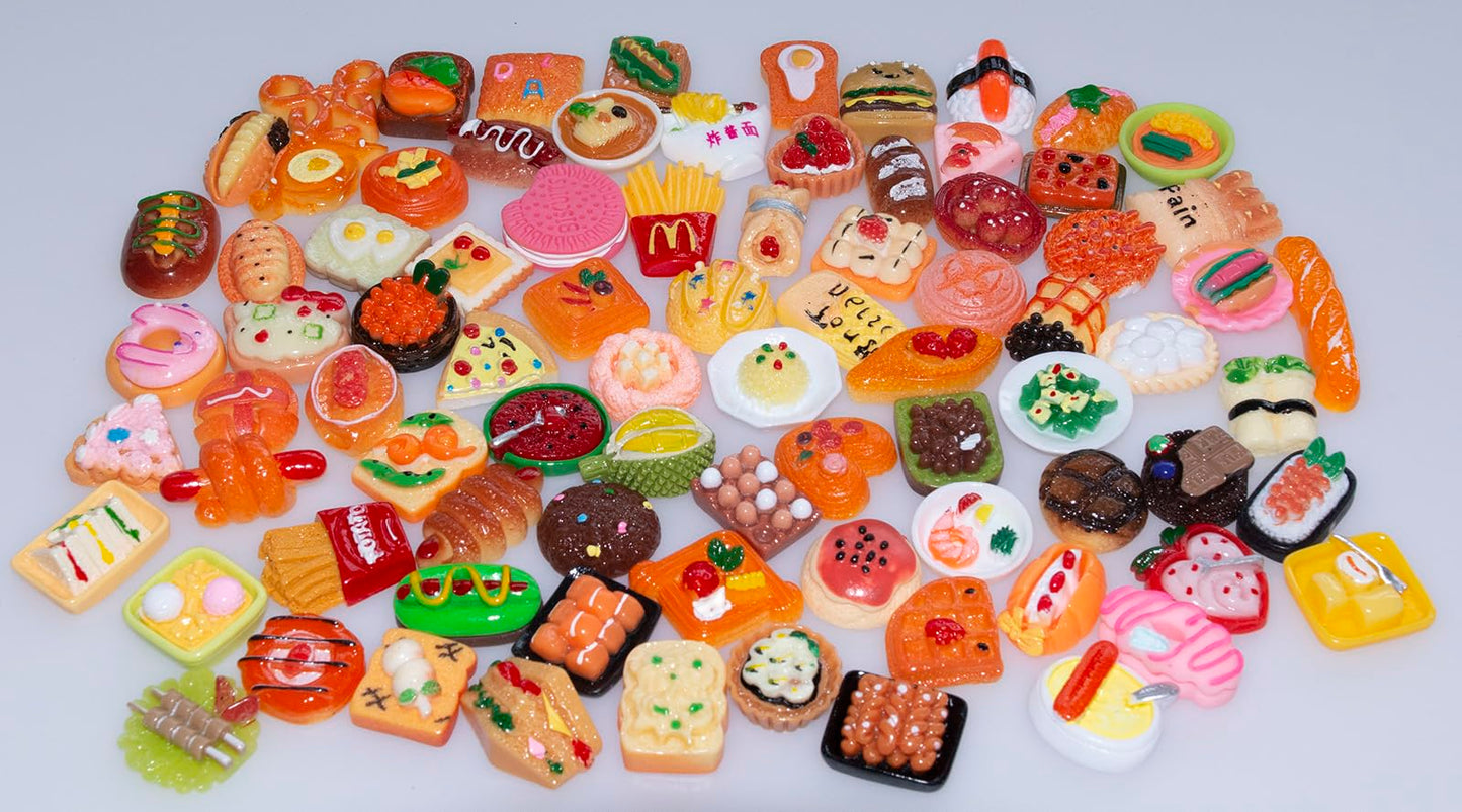 Nuanmu Miniature Food Drink Bottles Set - 100 Pieces, Small Resin Toys for Dollhouse Pretend Play, Multicolor, Model NM001