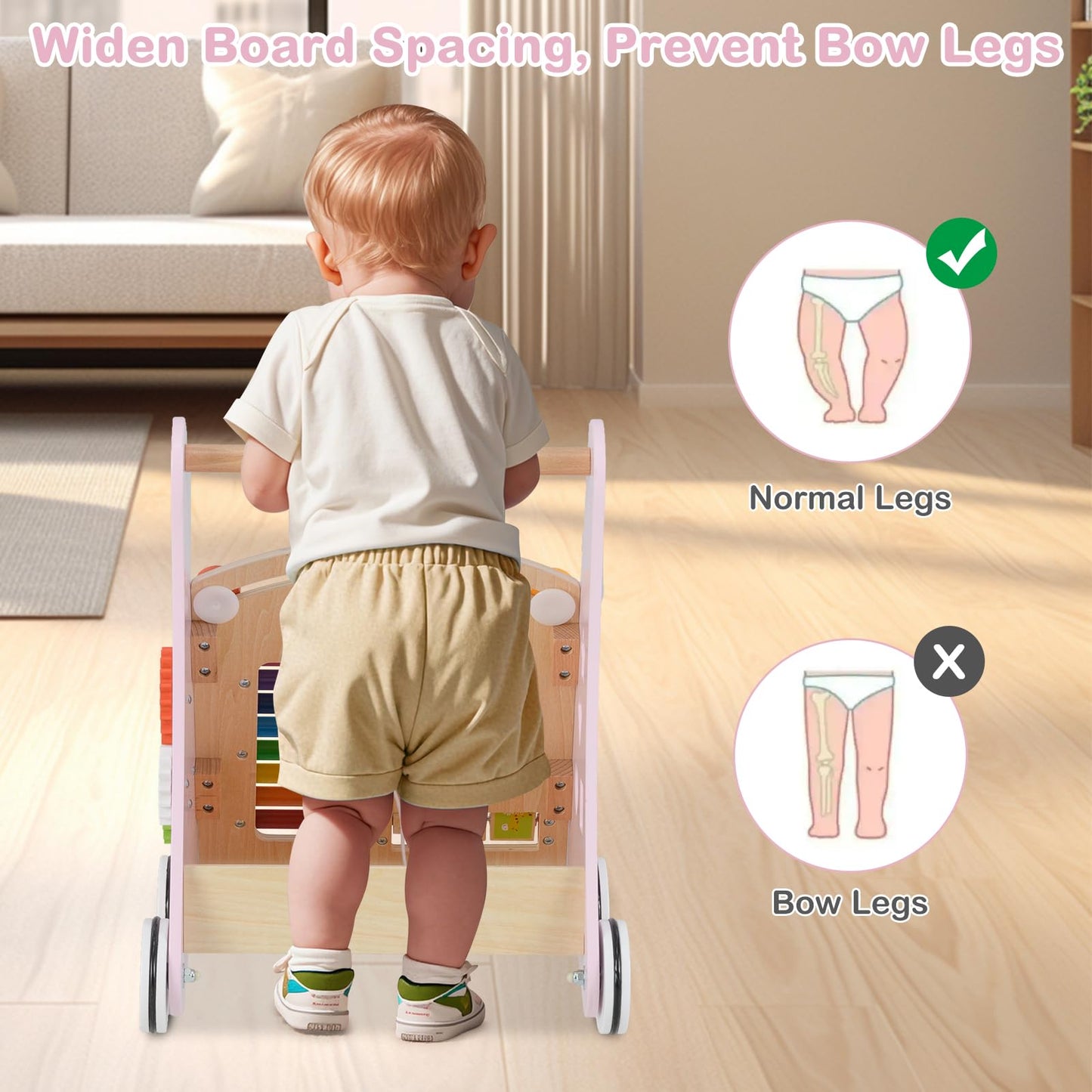 Infans Wooden Baby Walker, Montessori Walker With Multiple Activity Toys, Storage, Push Walker Toys For Infant Learning To Walk,