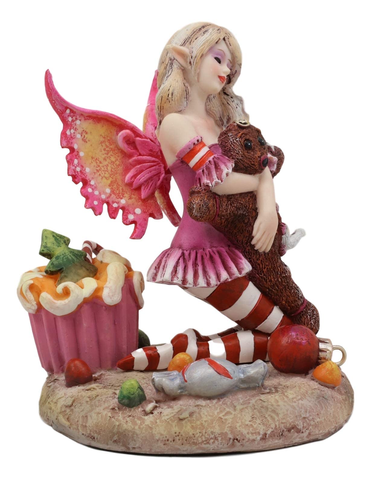 Ebros Festive Christmas Eve Holiday Fairy Hugging Gingerbread Man Statue By Amy Brown 'Twas The Night' Faery Garden Fantasy Collector Figurine As Accent Decor Or Gift Idea