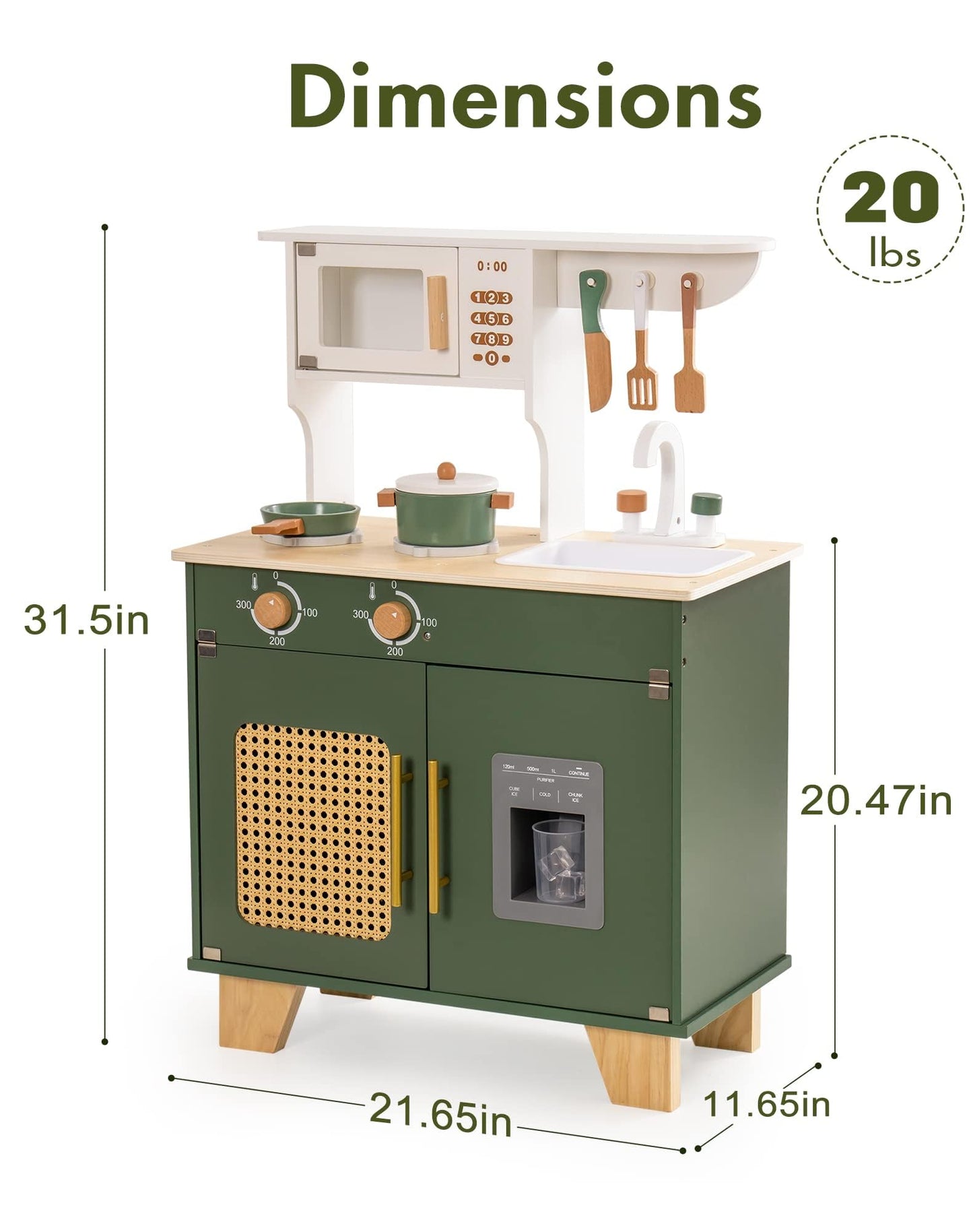 ROBUD Play Kitchen, Kids Kitchen Playset with Pretend Ice Cube Dispenser for Kids Aged 3+, Wooden Toy Kitchen of Birthday Gift t