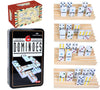 GOTHINK Dominoes Set for mature-themeds with 4 Wooden Trays/Racks  Double 6 Dominoes Set Travel Set with 4 Tiles Holders  28 Tile Colored Dot Dominos in Tin Box Classic Family Board Games for 2-4 Players