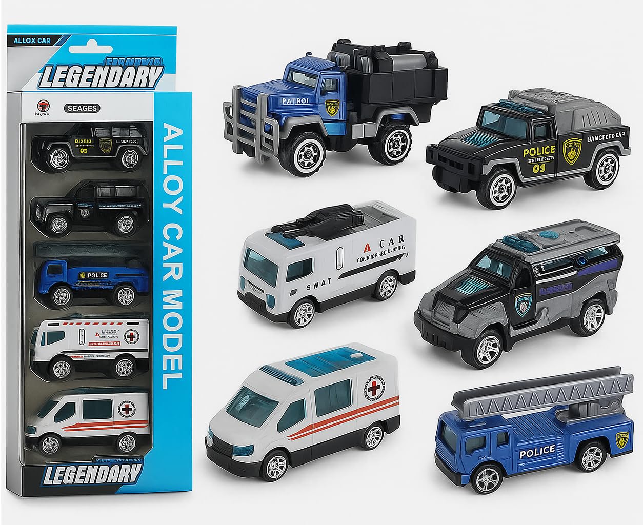 Umadiya Police Alloy Vehicle Model Metal Cars 6 Pcs Vehicles, Free Wheels Model Car Play Set For Toddlers,Boys Die-Cast Car Set,