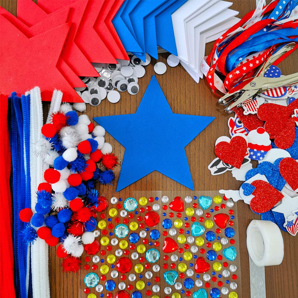 Winlyn 18 Sets 4th of July Craft Kits Patriotic Kids Crafts DIY Patriotic Star Ornaments Decorations Art Sets Red White Blue Sta