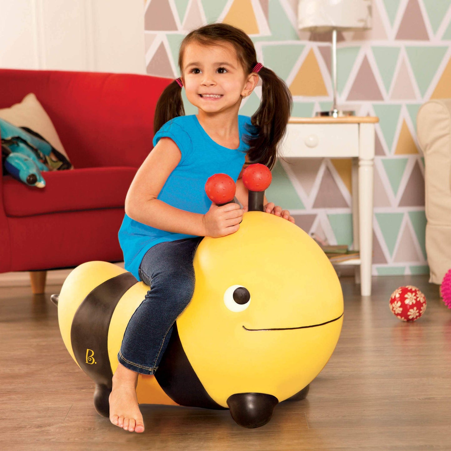 B.Toys - Inflatable Bee Bouncer Ride-On Toy With Air Pump - Toddler Toys For Balance & Motor Skills - Kids Bouncing Seat With Easy-Grip Antennae - Safe Indoor Active Play, Ages 18 Months+