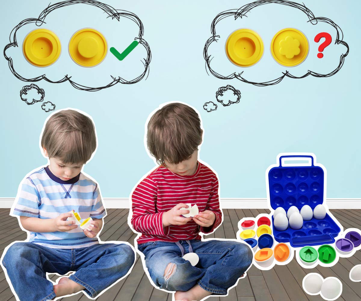Beakabao 12Pcs Color And Shape Matching Egg Set Montessori Toddler Education Classification Toys For Fine Motor Skills Of The Fingers Muscles, Preschool Children Smart Puzzles Easter Gifts (Blue)