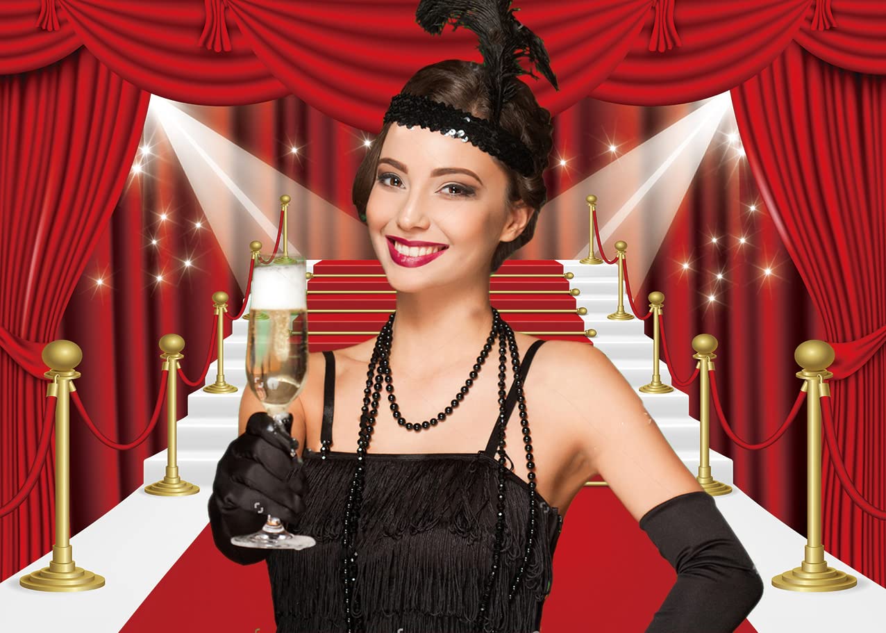 Inrui Red Curtain Stage Photography Background Red Carpet Film Red Curtain Stars Celebrity Party Banner Backdrop (10X8Ft)