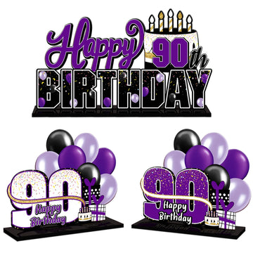 LINGTEER 90th Birthday Purple Acrylic Table Topper Centerpieces - Cheers to Ninety Years Old Party Decorations