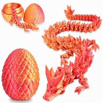 Locyfens 3D Printed Dragon Eggs With Dragon Inside, Articulated 3D Dragon Toys With 3D Dragon Eggs, Crystal Dragon Red Gold
