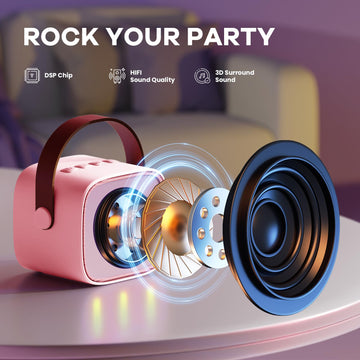 Yll Mini Karaoke Machine For Kids Adults, Portable Bluetooth Speaker With 2 Wireless Microphones, Toys Birthday Easter Gifts For Girls 4, 5, 6, 7, 8, 9, 10, 11, 12+ Years Old Toddler Teens(Rose)