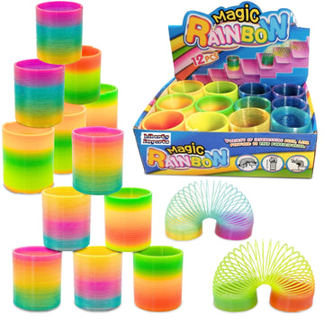 12 Pack Magic Rainbow Springs | Classic Novelty Colorful Rainbow Toy Assorted Bulk | Birthday Party Favors, Bag Fillers, Gift | 