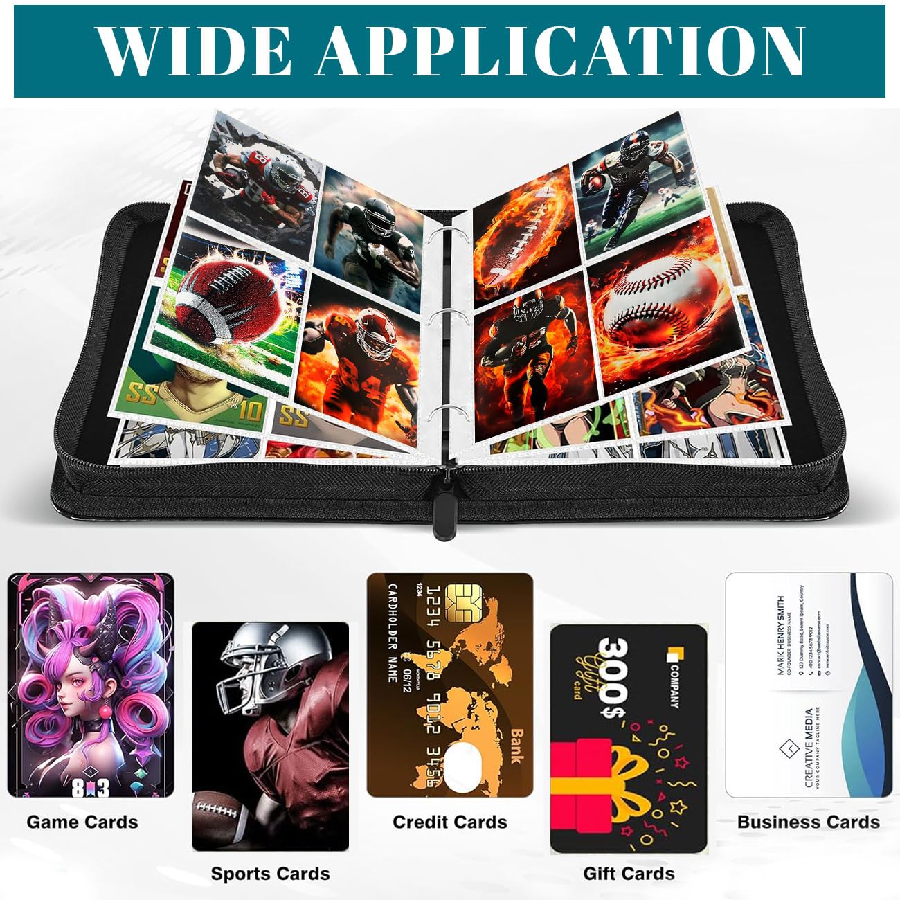 Baseball Card Binder  Trading Card Holder Protectors  4 Pocket Fits 400 Cards with 50 Removable Sleevesves Card Storage Album Folder Case Collector