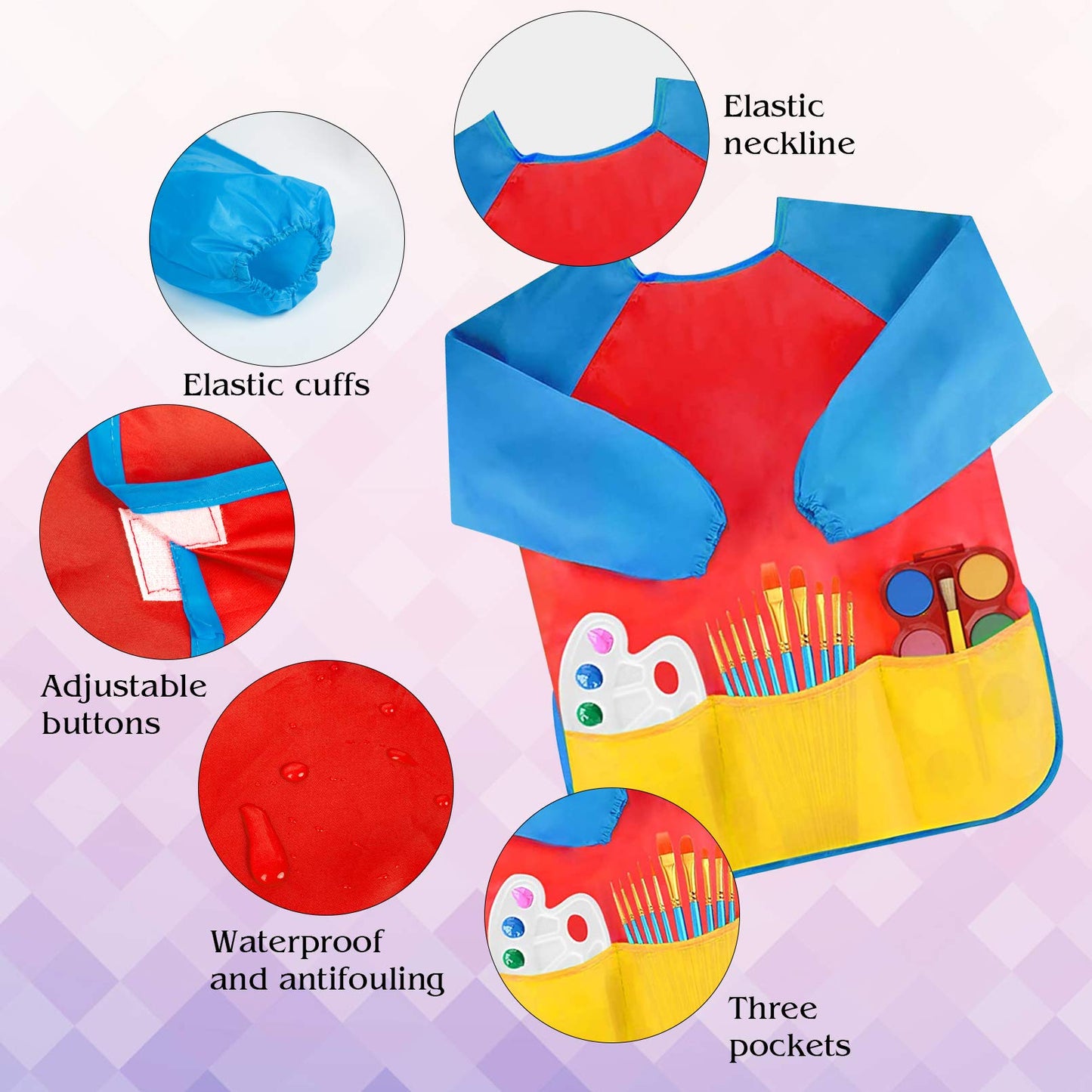 Bassion 2 Pack Kids Art Smocks Toddler Smock Waterproof Artist Painting Aprons Long Sleeve With 3 Pockets For Age 2-6 Years Gift