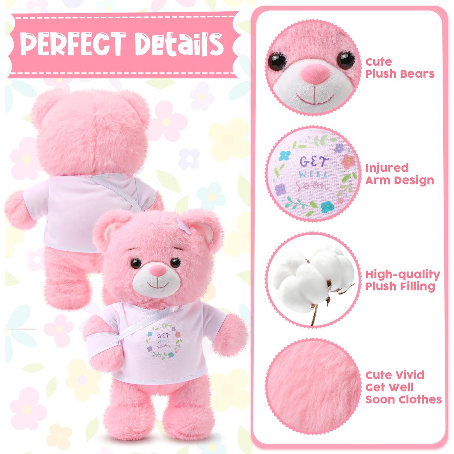 Deekin Broken Arm Gifts for Kids Get Well Soon Bear Stuffed Animal Gifts Bear for Kids mature-themed with Broken Arm After Surgery Soft Bandage Plush Bear 10 Inches (Pink)