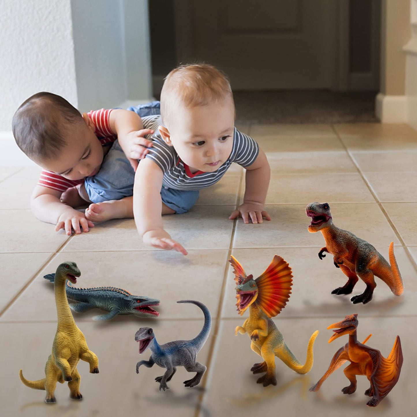 Sienon 6.3 Inch Jurassic Dinosaur Toy Figures, Realistic Dinosaur Toys Set Dilophosaurus Blue Velociraptor T-Rex Mosasaurus Brachiosaurus Pterosaur Dinosaur Figurines For Dino Party(6Pack Dinosaur)