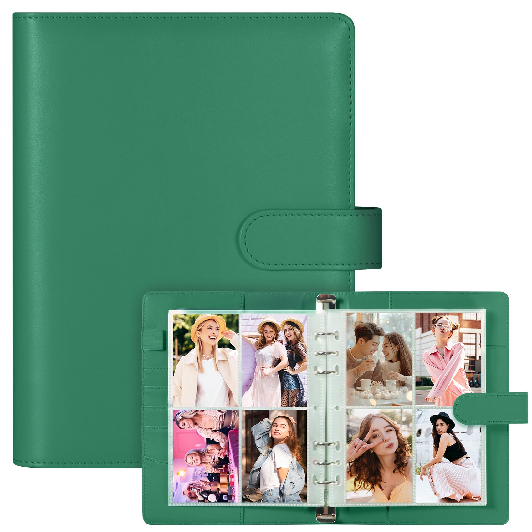 A5 Photocard Holder and Binder  PU Leather 6-Ring Album with Magnetic Closure  Includes 30 Pack 4-Pocket Pages for 240 Cards  Card Holder for Kpop  Trading  and ID Cards (Forest Green)