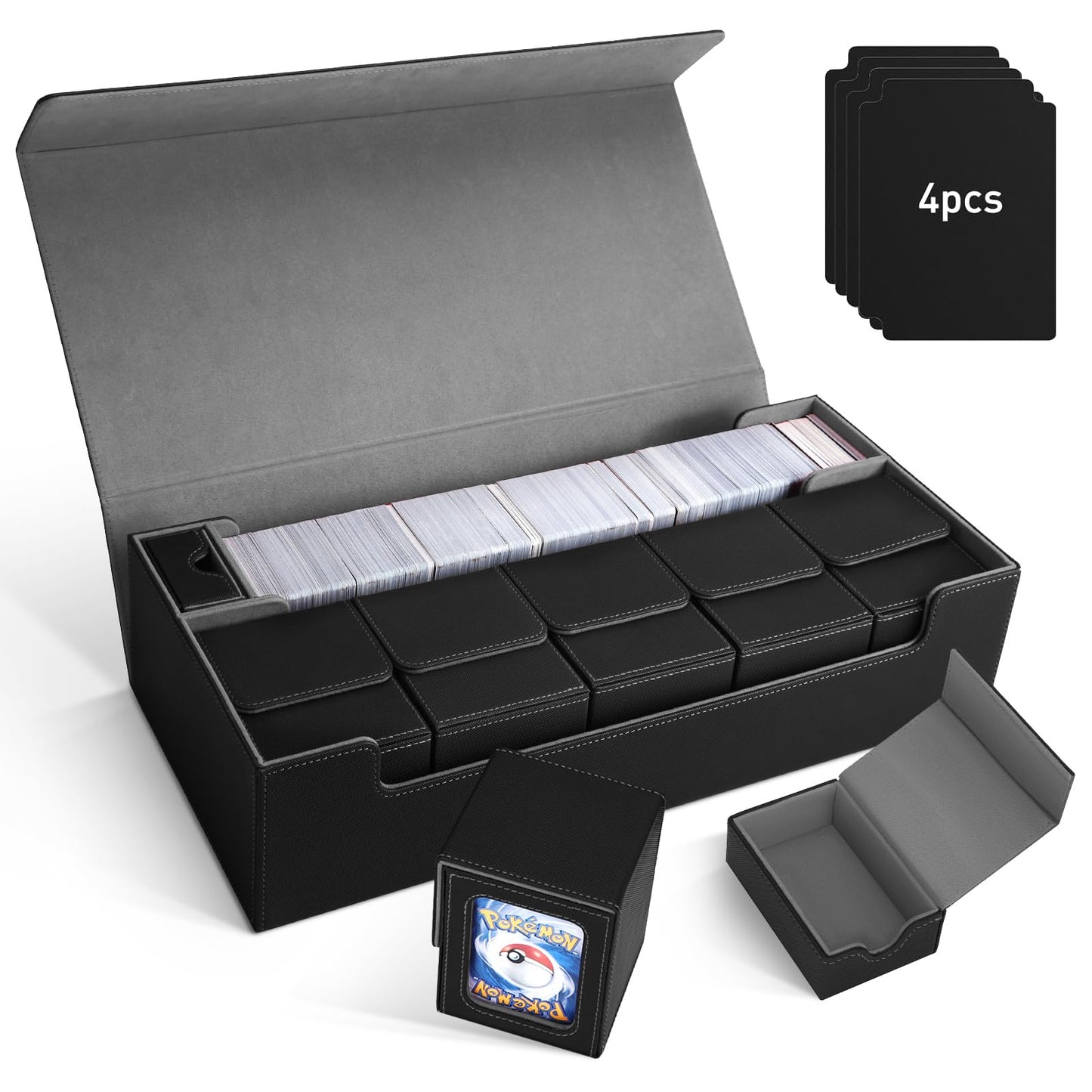 Scimi Mtg Card Storage Box Tcg Deck Case Holds Fits 5 Windows Decks Card Box Or 1800+ Sleeved Cards For Mtg, Yugioh, Uno, Tcg, Trading Cards With Mat Case And Strong Magnet Closure (Black)