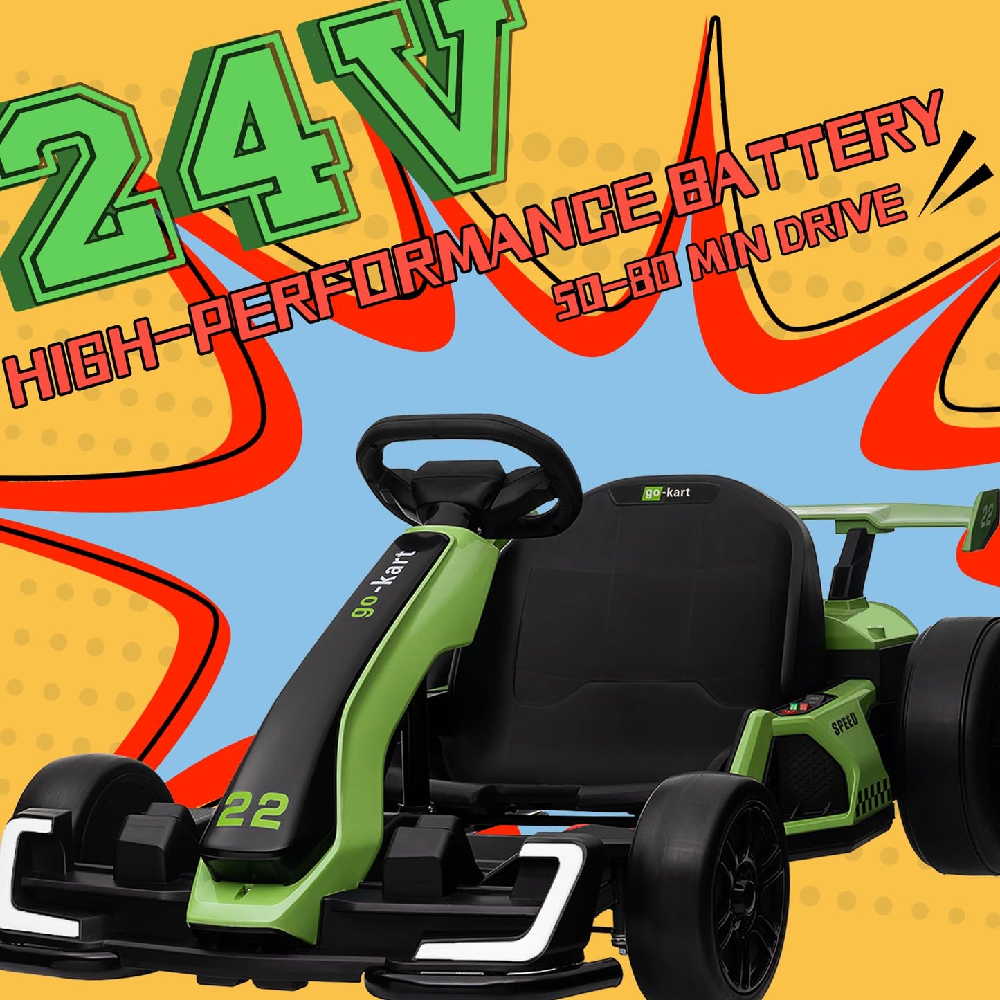 Kerry Yoo Go Kart Electric Drift Kart Car With Adjustable Seat, 24V Outdoor Ride On Toy With 4 Speed Mode, Crazy Cart For Kids 6