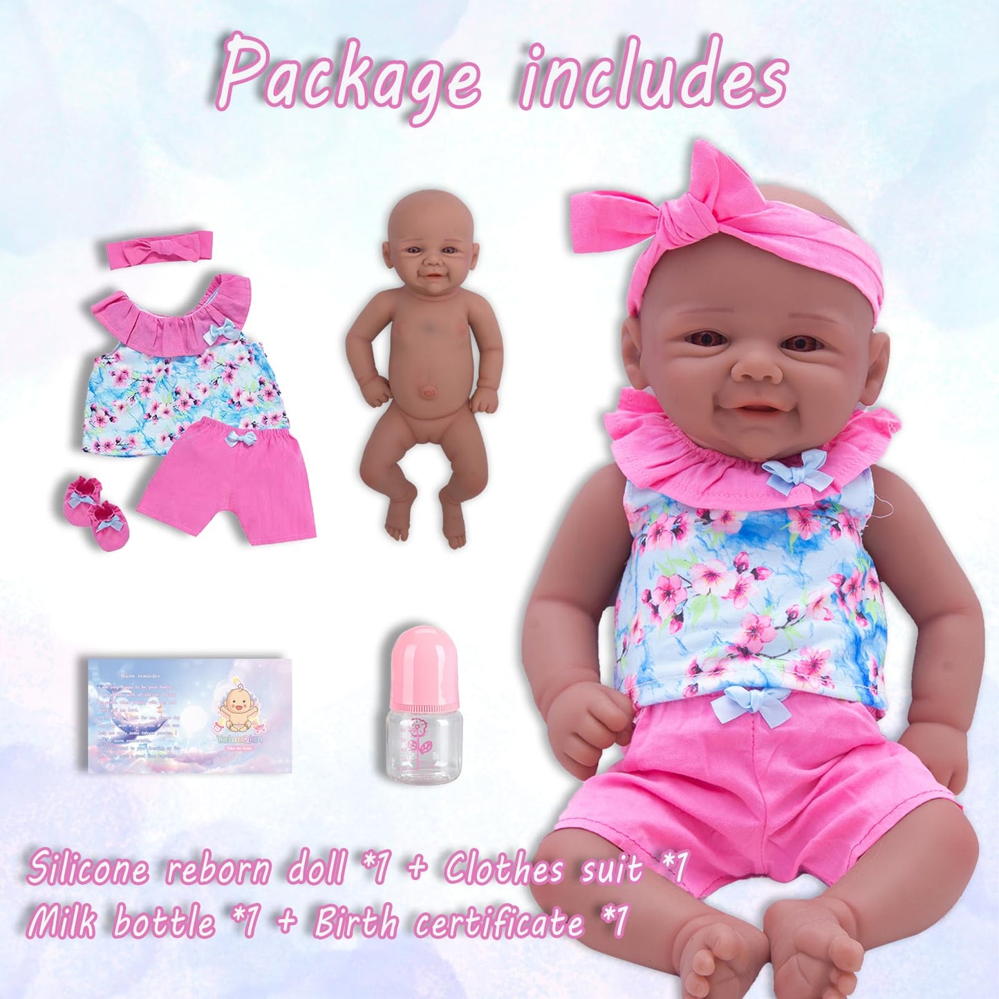 Yaluoqian Silicone Reborn Baby Doll Realistic 1:1 Reduction Lifelike Reborn Baby Dolls Silicone Full Body Feeding Toy Gift For K