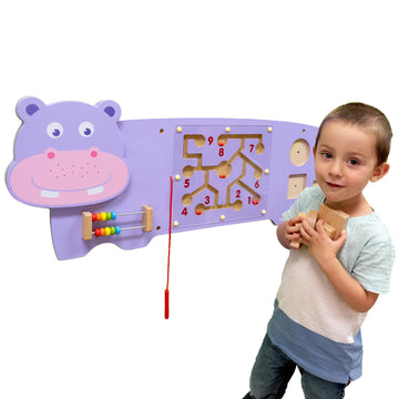 Spark & Wow Hippo Activity Wall Panel - Ages 18M+ - Montessori Sensory Wall Toy - 3 Activities - Busy Board - Toddler Room D  Co