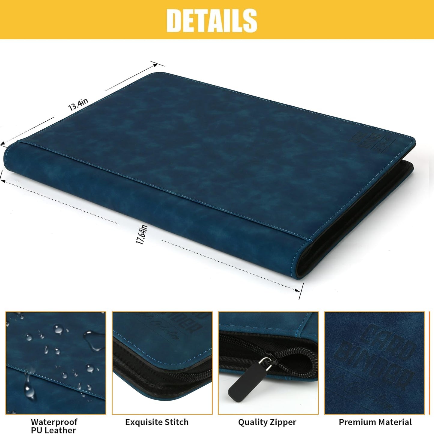 Arkeiliy enhanced Ringless Trading Card Binder - 1024 Capacity  16 Side-Loading Pockets per Page  Archival Quality Protection & Anti-Slip Spine for TCG  MTG  Sports Cards (Navy)