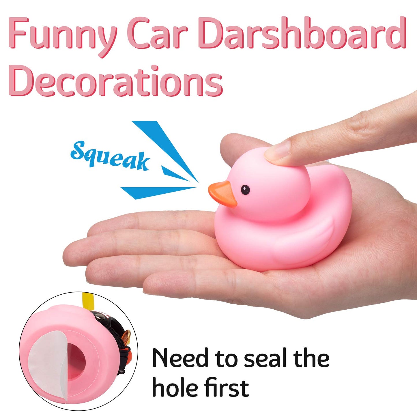 Wonuu Rubber Duck Car Ornaments Set - Pink Dashboard Decorations With Propeller Helmet, Sunglasses, and Gold Chain (W-Pink Hat W