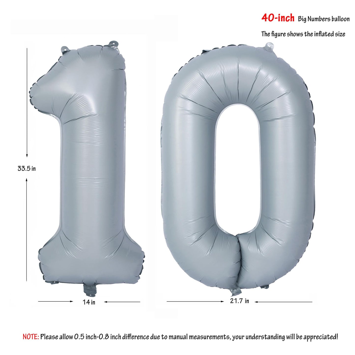 40 In Matte Gray Number Balloons Helium Foil Mylar Balloon Birthday Party Banquet Decoration 10