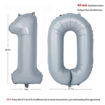 40 In Matte Gray Number Balloons Helium Foil Mylar Balloon Birthday Party Banquet Decoration 10
