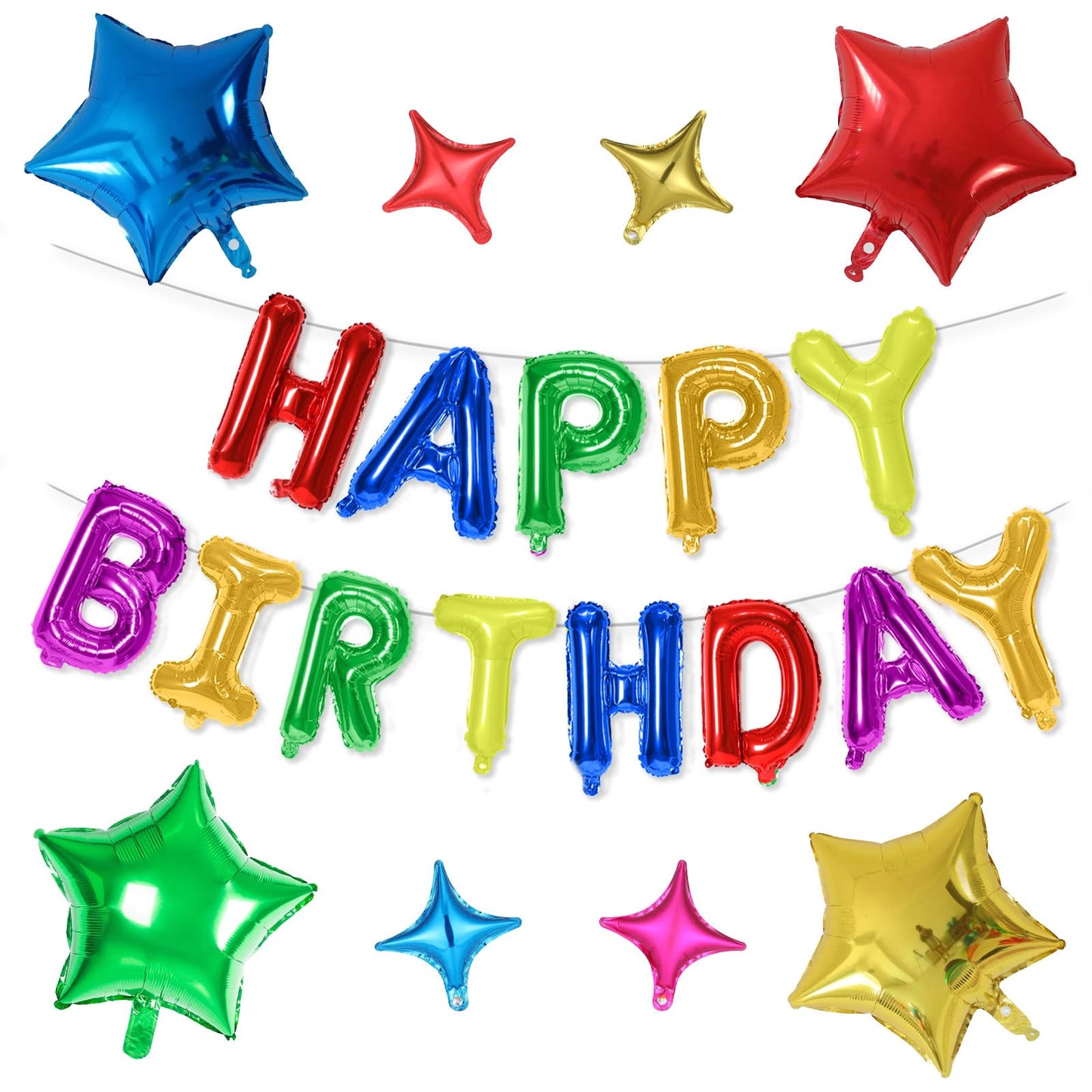 Happy Birthday Balloons Banner, Colorful Happy Birthday Foil Balloons 16 Inch Mylar Foil Letter Balloons With 8 Pcs Multi-Color