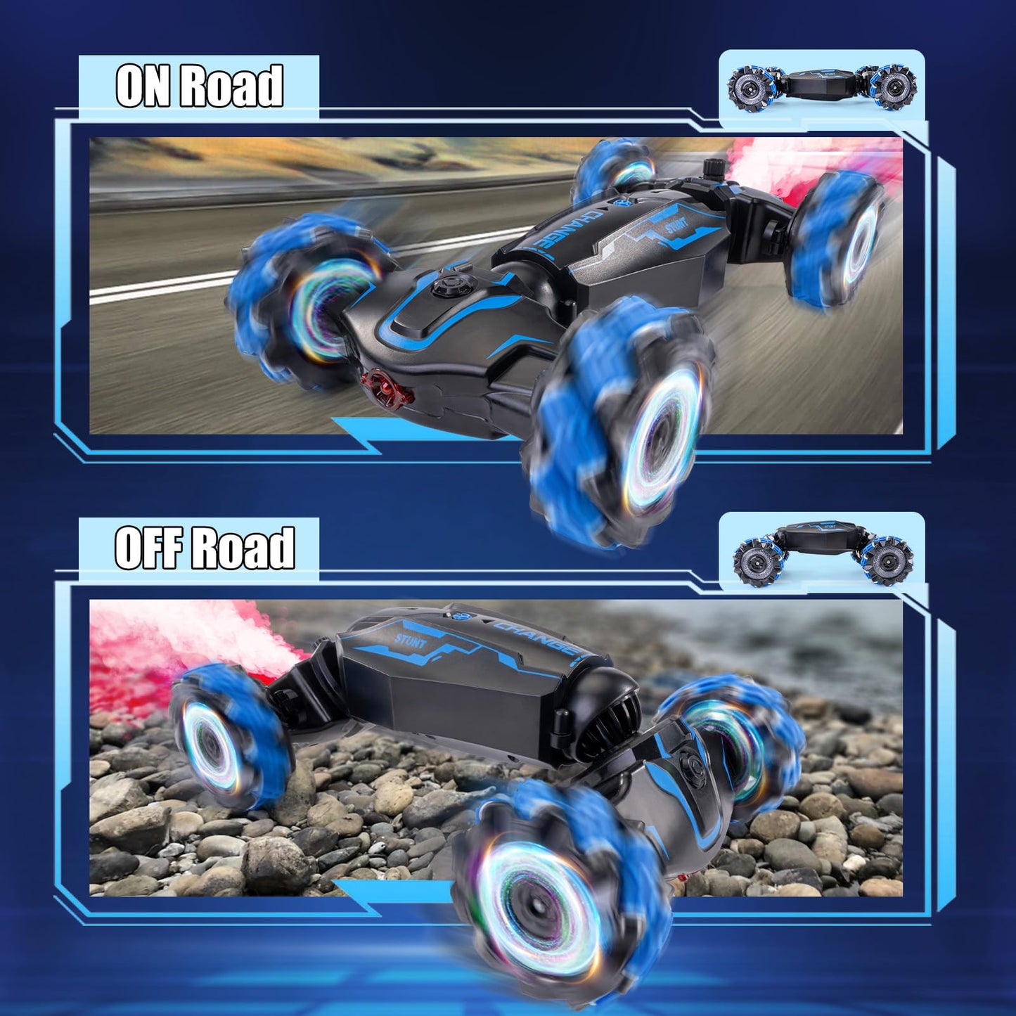 WJWMIRC 4WD Remote Control Gesture Sensor Car, Double-Sided Rotating 360 Flips Drift Car, 2.4 GHz Hand Control Car with Lights M