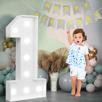 imprsv Marquee Numbers Large 3ft Light Up Number 1st Birthday Decoration for Boy Girl - White Cardboard Party Backdrop