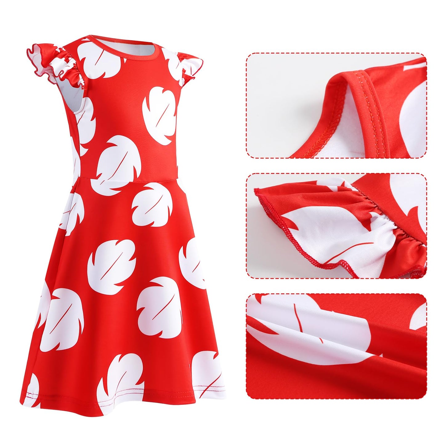 Hawaiian Little Girls Costume Dress With 4 Pcs Luau Flower Leis Accessories Set Red Flower Hair Clips Toddler Halloween Party Co